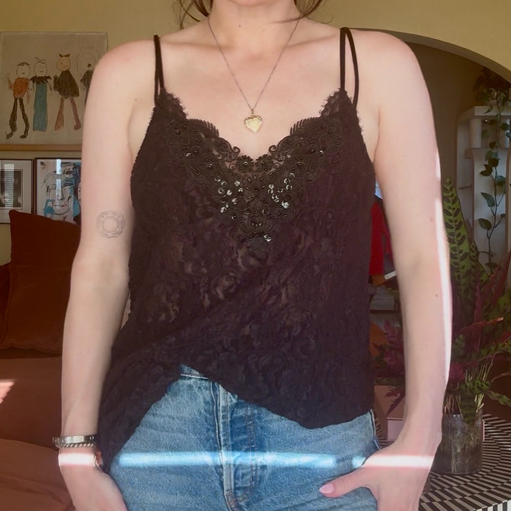 Adonna Black Lace Chemise with V-Neck and Spaghetti Straps